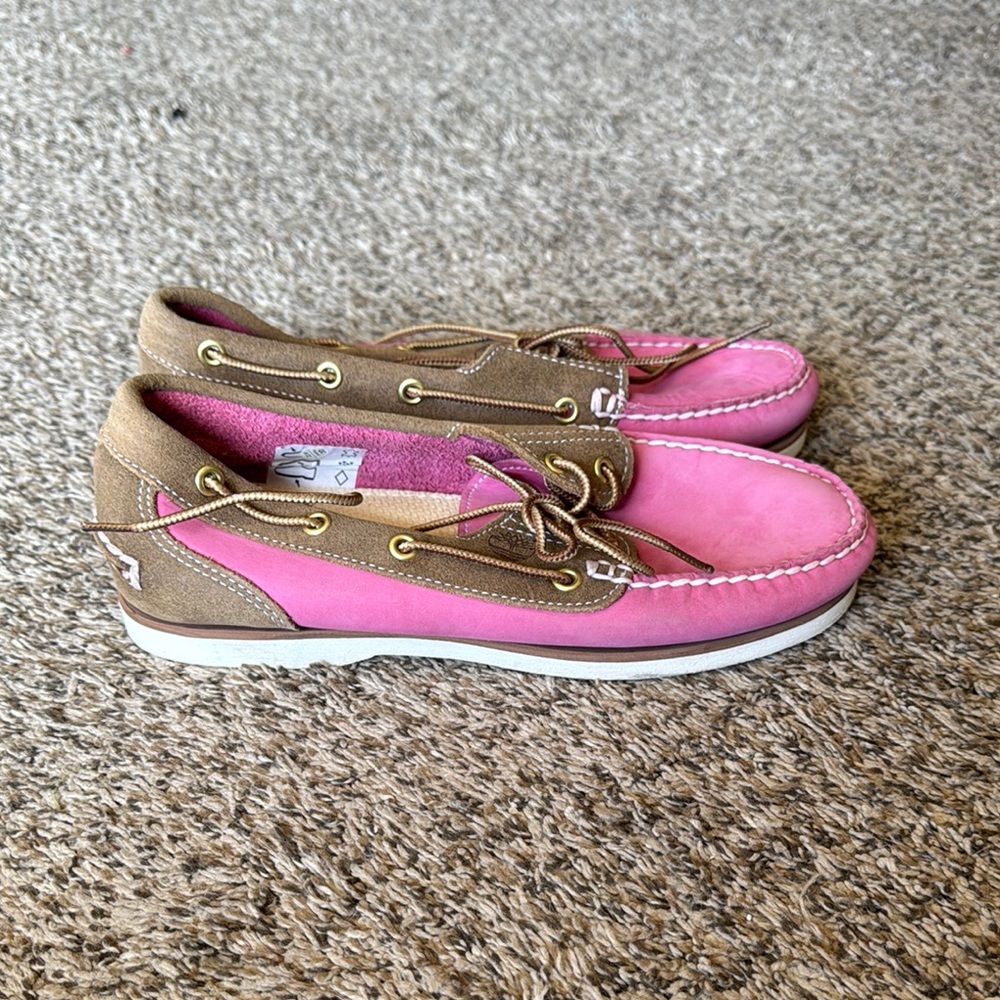 Timberland Women’s 8 Leather Boat Shoes Suede Pink Non‎ Marking